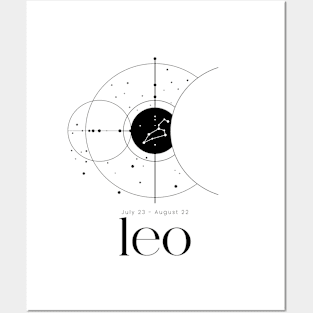 Black and White Minimalist Leo Zodiac Constellation Astrology Posters and Art